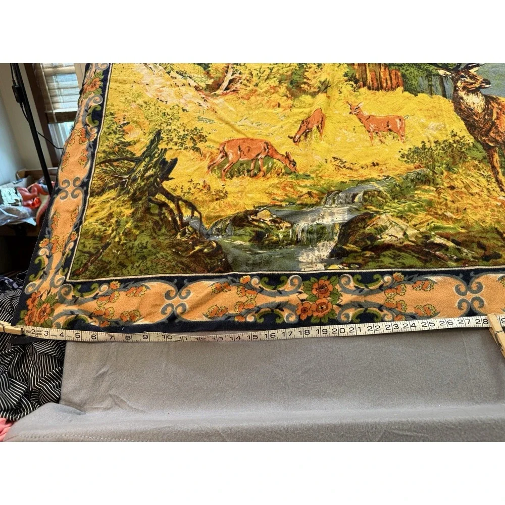 Deer Grazing On Mountain Side Wall Tapestry Vintage 4ft By 3ft
